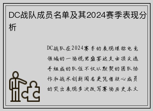 DC战队成员名单及其2024赛季表现分析