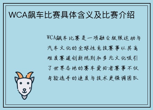 WCA飙车比赛具体含义及比赛介绍
